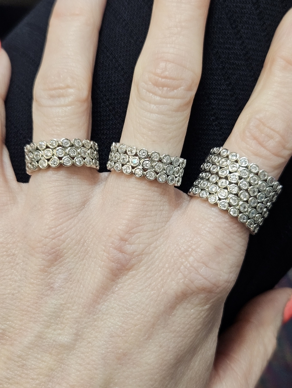 NEW Huitan Crystal Bezel Triple Wide Eternity Band Ring - Multiple Sizes